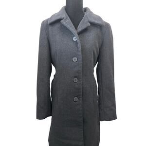 Vintage Anne Klein Wool Coat Charcoal Gray Red Paisley Lined Womens Petite 4P